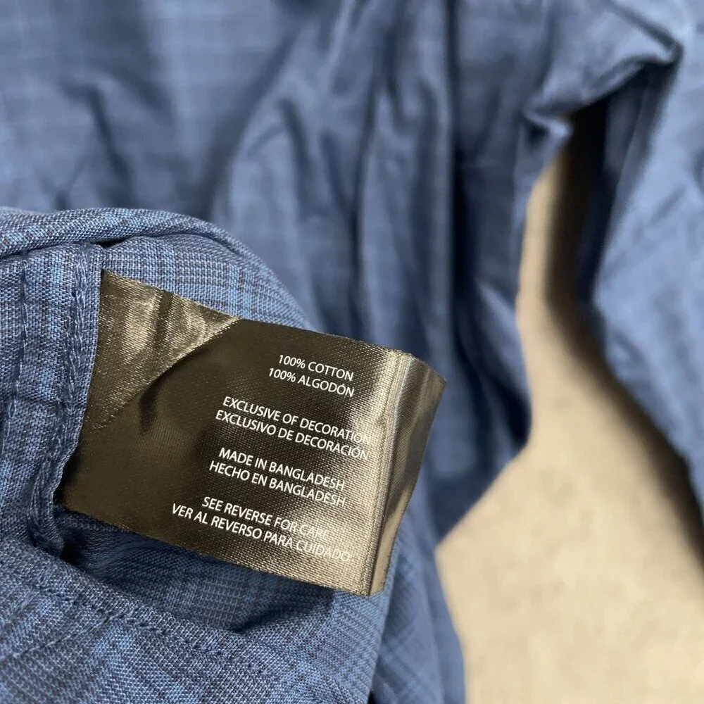 NEW Banana Republic Men's XXL Slim Fit Button down Dress Shirt Plaid Blue